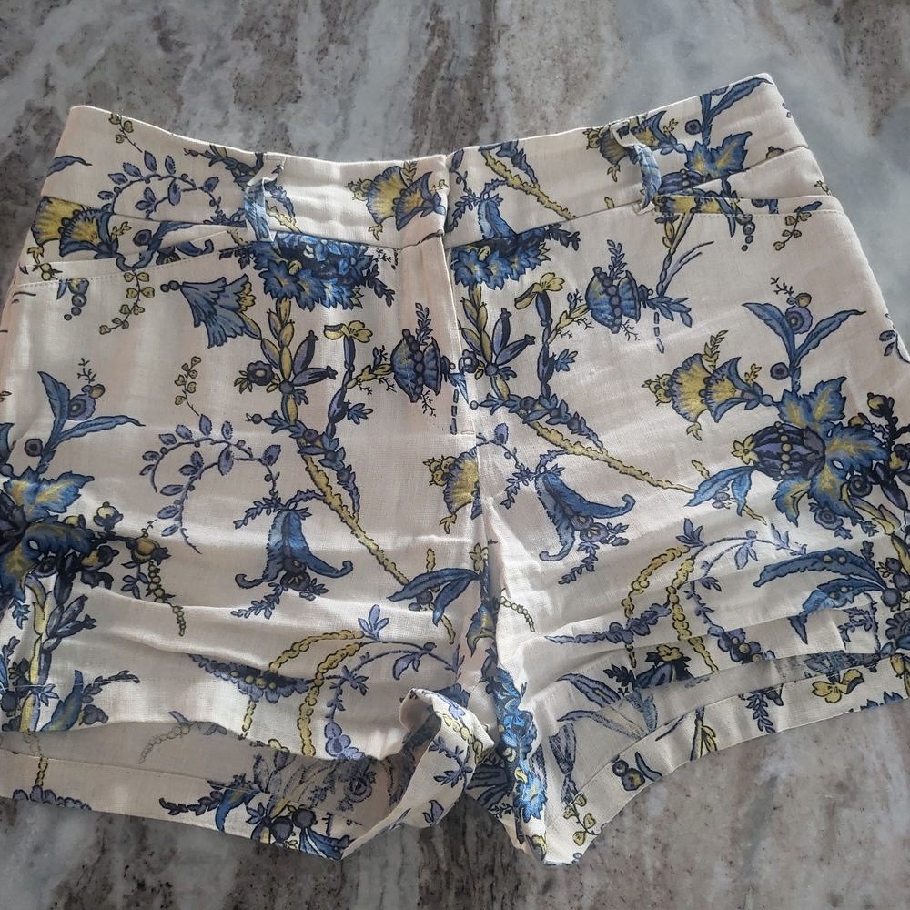 LOFT High Waist Blue and Yellow Shorts